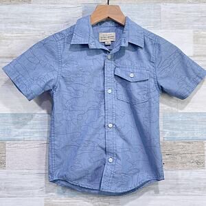 Lucky Brand Short Sleeve Button Down Shirt Blue Print Cotton Blend Boys 6